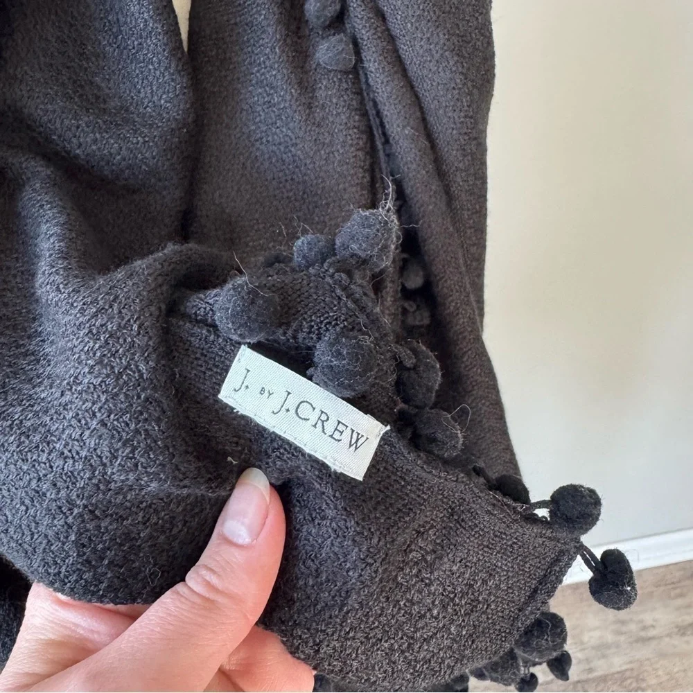 J. Crew Black Pom Pom Trim Scarf